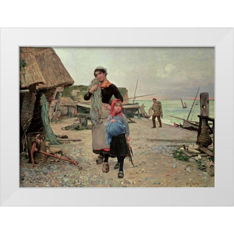 Fisherfolk Returning With Their Nets White Modern Wood Framed Art Print by Bacon, Henry
