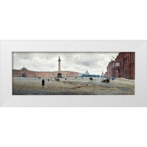 The Hermitage Palace and Palace Square White Modern Wood Framed Art Print by Balunin, Mikhail Abramovich