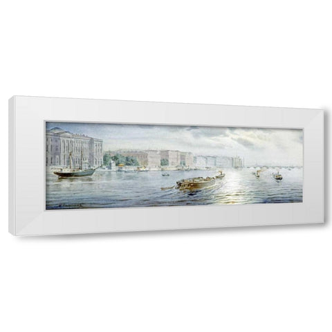 The Winter Palace From The River Neva, St. Petersburg White Modern Wood Framed Art Print by Balunin, Mikhail Abramovich