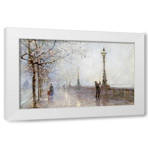 The Last Lamp, Thames Embankment White Modern Wood Framed Art Print by Bartom, Rose Maynard