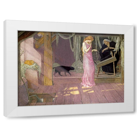 Sleeping Beauty: The Princess Pricks Her Finger White Modern Wood Framed Art Print by Batten, John Dickson