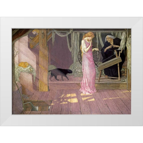 Sleeping Beauty: The Princess Pricks Her Finger White Modern Wood Framed Art Print by Batten, John Dickson