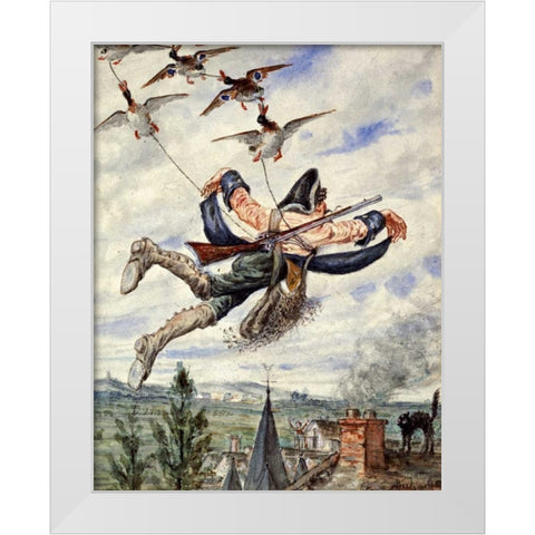 Illustrations For The Adventures of Baron Munchausen White Modern Wood Framed Art Print by Bichard, Alphonse Adolf