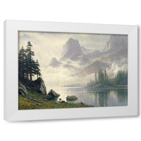 Mountain Out of The Mist White Modern Wood Framed Art Print by Bierstadt, Albert