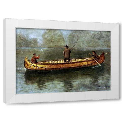 Fishing From a Canoe White Modern Wood Framed Art Print by Bierstadt, Albert