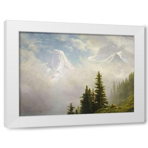 High In The Mountains White Modern Wood Framed Art Print by Bierstadt, Albert