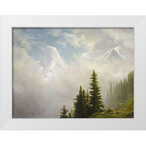 High In The Mountains White Modern Wood Framed Art Print by Bierstadt, Albert
