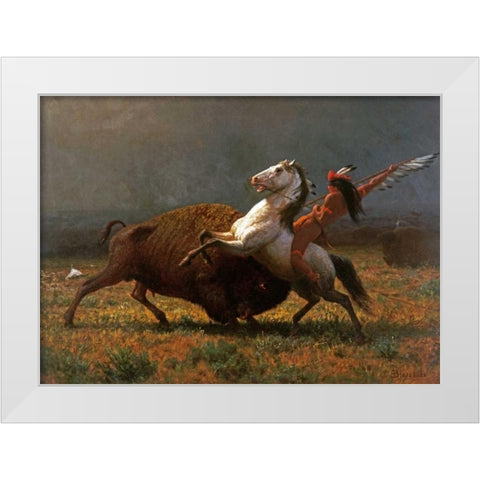 The Last of The Buffalo White Modern Wood Framed Art Print by Bierstadt, Albert