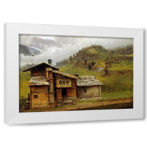 Mountain House White Modern Wood Framed Art Print by Bierstadt, Albert