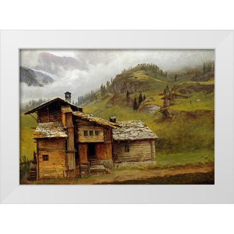 Mountain House White Modern Wood Framed Art Print by Bierstadt, Albert