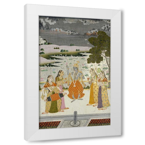 Krishna With The Gopis White Modern Wood Framed Art Print by Bikaner, Ustad Murad