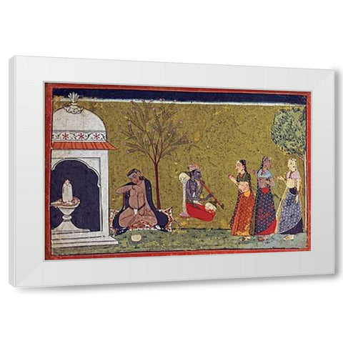 Illustration From a Madhavanala Kamakandala Series White Modern Wood Framed Art Print by Bilaspur