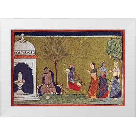 Illustration From a Madhavanala Kamakandala Series White Modern Wood Framed Art Print by Bilaspur