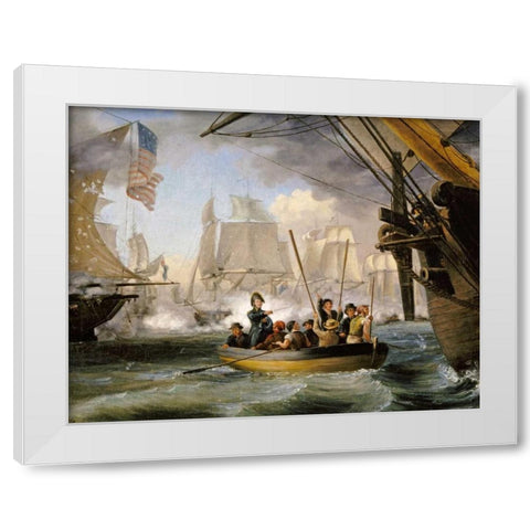 Commodore Perry Leaving The Lawrence White Modern Wood Framed Art Print by Birch, Thomas