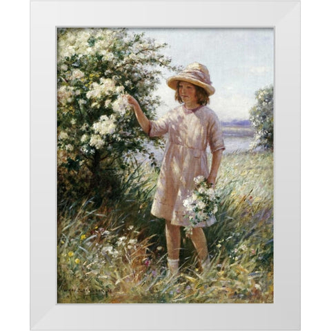 Picking May Blossom White Modern Wood Framed Art Print by Blacklock, William Kay