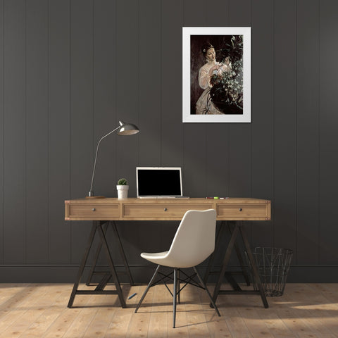 Arranging Flowers White Modern Wood Framed Art Print by Garin, E