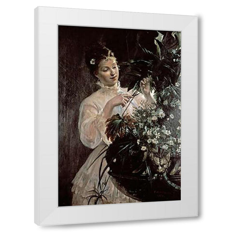 Arranging Flowers White Modern Wood Framed Art Print by Garin, E