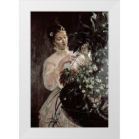 Arranging Flowers White Modern Wood Framed Art Print by Garin, E