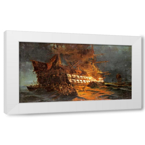 The Loss of The Ajax Off Cape Janissary White Modern Wood Framed Art Print by Bolanachi, Konstantinos
