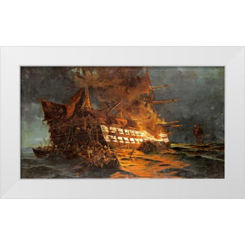 The Loss of The Ajax Off Cape Janissary White Modern Wood Framed Art Print by Bolanachi, Konstantinos