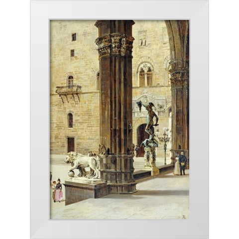 La Loggia Dei Lanzi, Florence White Modern Wood Framed Art Print by Brandeis, Antonietta