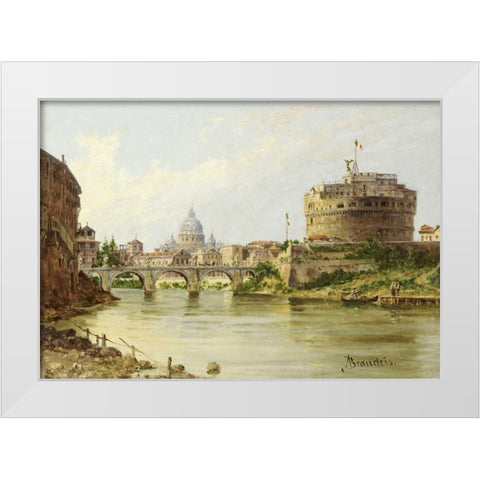 The Tiber With The Castel SantAngelo and St.Peters, Rome White Modern Wood Framed Art Print by Brandeis, Antonietta