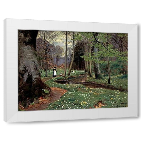 The Woodland Path White Modern Wood Framed Art Print by Brendekilde, Hans Anderson