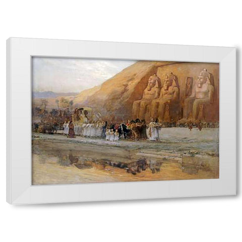 Temple DAbou Simbel, La Fete Du Pharoan White Modern Wood Framed Art Print by Bridgman, Frederick Arthur