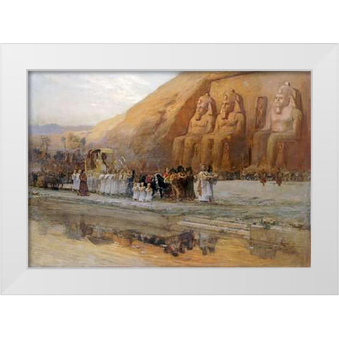 Temple DAbou Simbel, La Fete Du Pharoan White Modern Wood Framed Art Print by Bridgman, Frederick Arthur