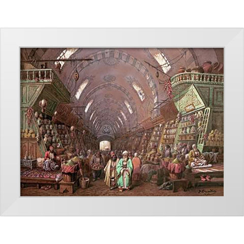 A Bazaar In Constantinople White Modern Wood Framed Art Print by Brindesi, Jean