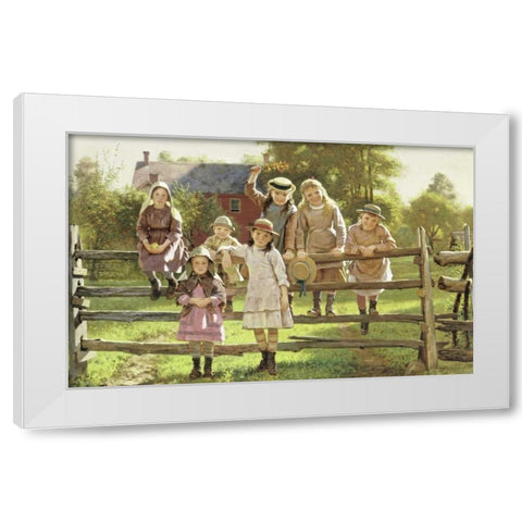 Watching The Train White Modern Wood Framed Art Print by Brown, John George