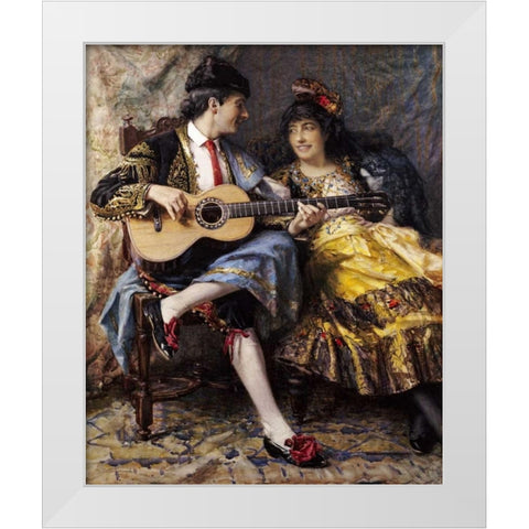 A Spanish Singer and His Lady White Modern Wood Framed Art Print by Burrington, Arthur Alfred