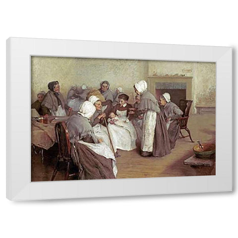 The New Baby White Modern Wood Framed Art Print by Burrington, Arthur Alfred