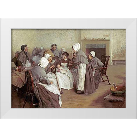 The New Baby White Modern Wood Framed Art Print by Burrington, Arthur Alfred