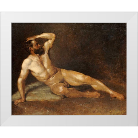 A Reclining Male Nude White Modern Wood Framed Art Print by Von Staschiripka Canon, Hans