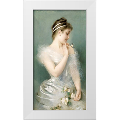 The Butterfly White Modern Wood Framed Art Print by Carrier-Belleuse, Pierre