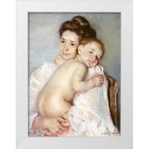 The Young Mother White Modern Wood Framed Art Print by Cassatt, Mary