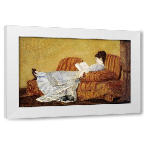 Young Lady Reading White Modern Wood Framed Art Print by Cassatt, Mary