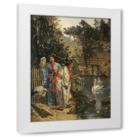 In a Japanese Garden White Modern Wood Framed Art Print by Castres, Edouard