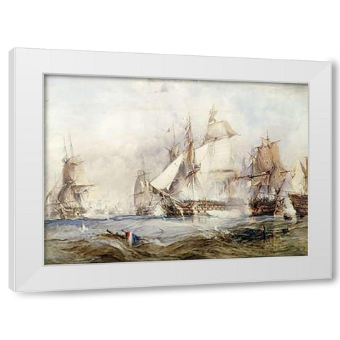 The Battle of Traflagar White Modern Wood Framed Art Print by Chambers, George