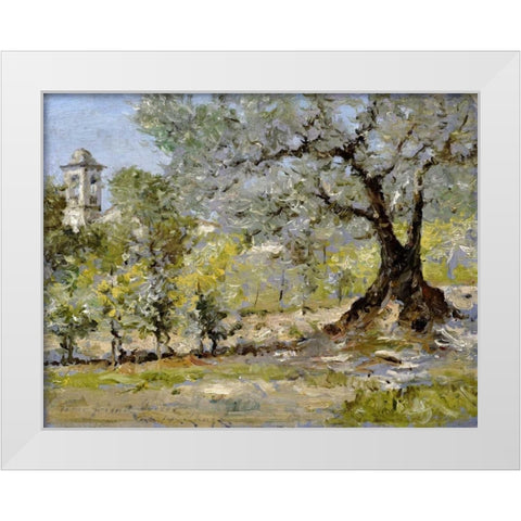 Olive Trees In Florence White Modern Wood Framed Art Print by Chase, William Merritt