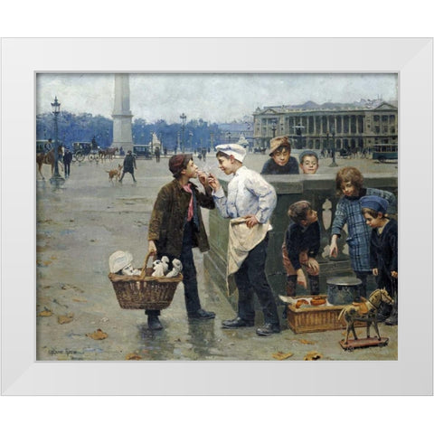 The Little Traders White Modern Wood Framed Art Print by Chocarne-Moreau, Paul Charles