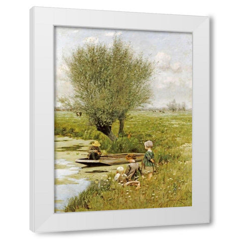 By The Riverside White Modern Wood Framed Art Print by Claus, Emile