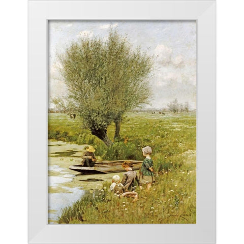 By The Riverside White Modern Wood Framed Art Print by Claus, Emile