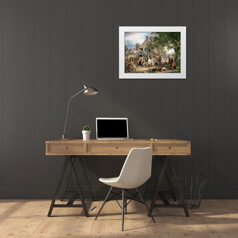 An Auction In a Village White Modern Wood Framed Art Print by Cockburn, Edwin