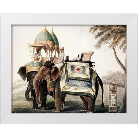 Elephants With Their Mahout White Modern Wood Framed Art Print by School, Company