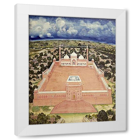 The Great Mosque, Delhi White Modern Wood Framed Art Print by School, Company