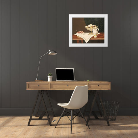 Still Life With Sweets and Strawberries White Modern Wood Framed Art Print by Cope, George