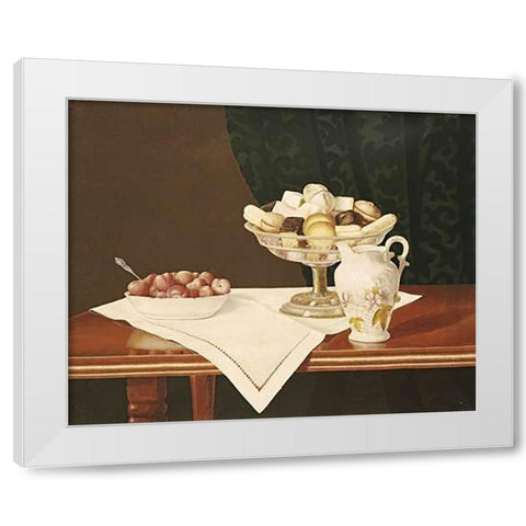 Still Life With Sweets and Strawberries White Modern Wood Framed Art Print by Cope, George