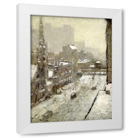 Winter In The City White Modern Wood Framed Art Print by Cornoyer, Paul